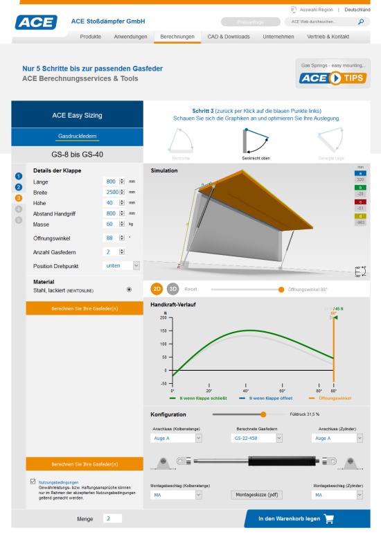 Gasfeder Berechnung Online