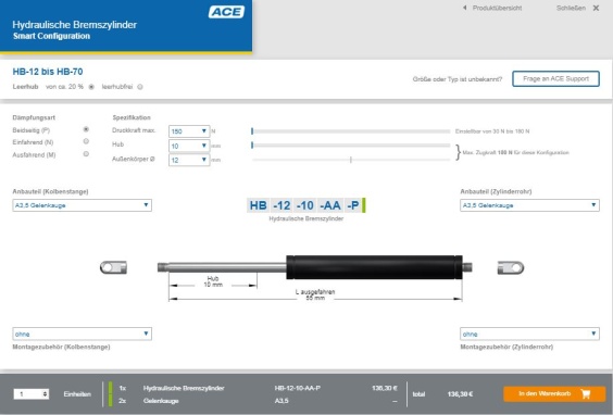 Unter m2pim-de.x9k.de/de/berechnungen/bremszylinder-konfigurator.html k&ouml;nnen Anwender nun rund um die Uhr ACE &Ouml;lbremsen und hydraulische Bremszylinder online konfigurieren und im ACE Online-Shop bestellen