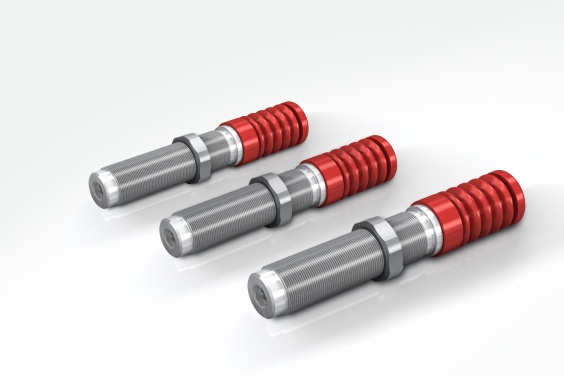Superschutz dank TPU-Faltenbalg: Diese Edelstahl-Kleinsto&szlig;d&auml;mpfer von ACE bleiben hermetisch dicht, sind rostfrei und mit Gewindegr&ouml;&szlig;en von M14 bis M25 erh&auml;ltlich.