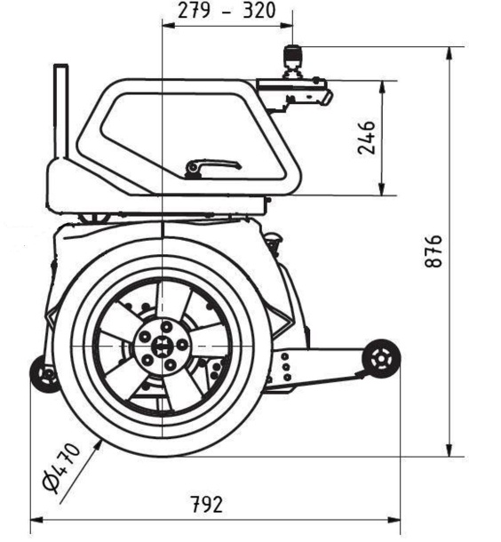 Ein Rollstuhl ohne Vorderr&auml;der sinkt nicht nur nicht so leicht in Schnee, Sand oder Erde ein, sondern ist auch deutlich kompakter als konventionelle Rollst&uuml;hle, was die kompakte TUBUS-Sitzd&auml;mpfung unterstreicht